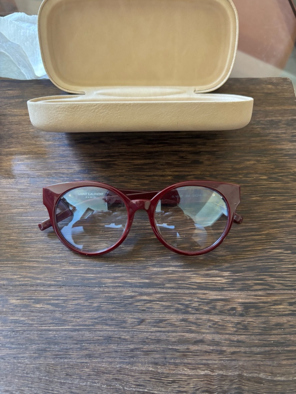 Saint Laurent Women's Deep Burgundy Round Acetate Glasses